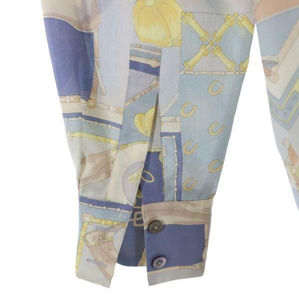DAKS Silk Blend Riding pattern Long sleeve shirt Setup 9R Blue skirt Women Used