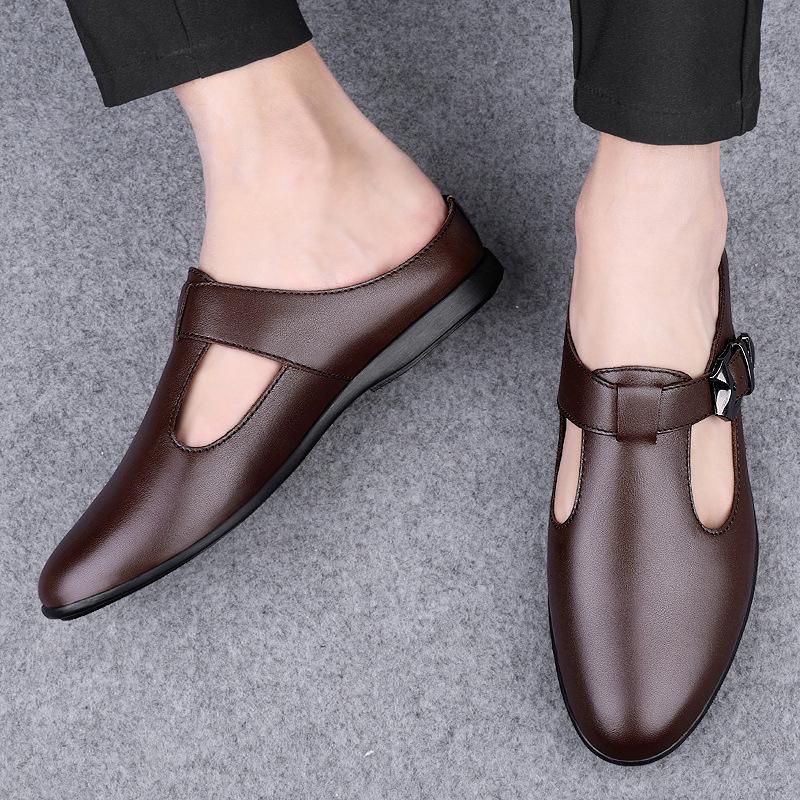Men's Retro British Style Slip-on Plus Size Leather Shoes - Closed-toe Casual Flats for Outdoor Wear