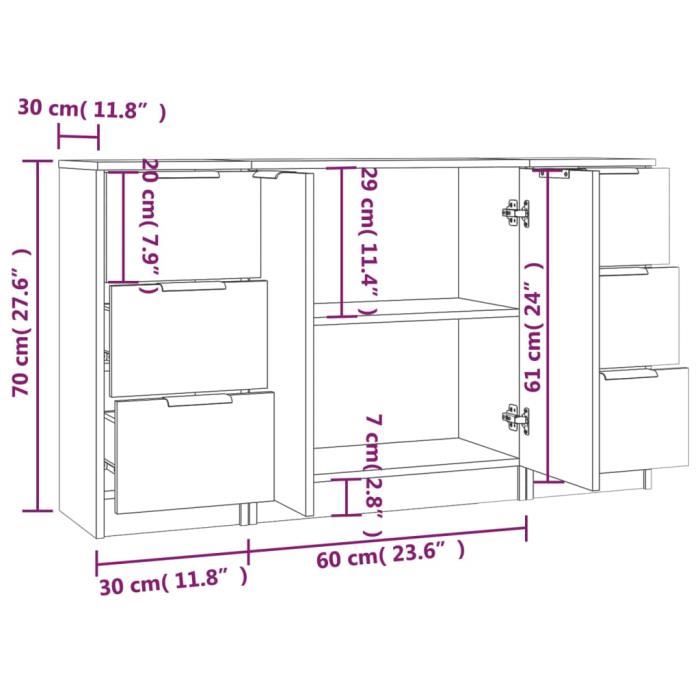VidaXL Buffets 3 pcs Chêne sonoma Bois d'ingénierie 3115838