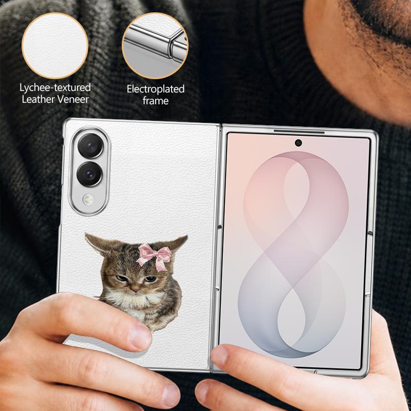 Cute Cat Rabbit Print Case For Samsung Z Fold 8 Ultra 7 6 5 4 Luxury Plating Leather Skin Phone Cover For Galaxy Z Fold8 Fold7 Fold6 Fold5