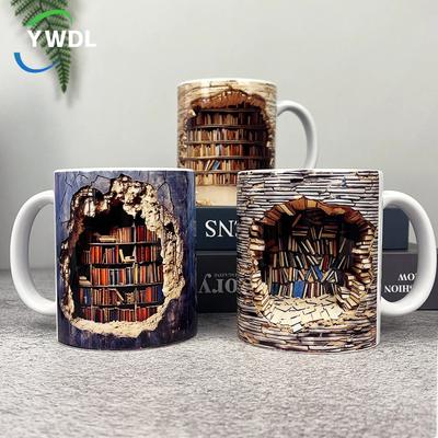 YWDL 1/2gab 3D grāmatu plaukts kafijas krūze Keramikas bibliotēkas plaukts krūze Telpas dizains Piena krūzes Studiju tējas tase Draugiem dzimšanas dienas dāvana