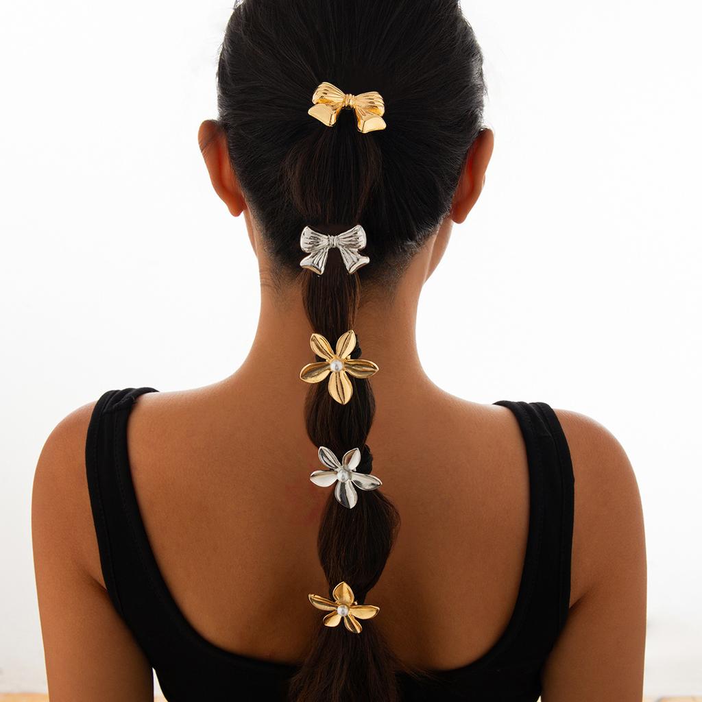 ins simple flower rubber band bow metal hair band, simple elastic hair rope head jewelry