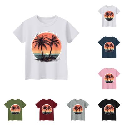 Children's Short Sleeve Tops Casual Print T Shirt Round Neck Pullover Blouse