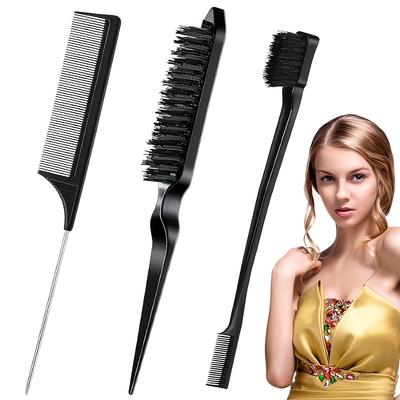 3pcs Styling Brush Set, Rat Tail Brush, Edge Brush, Suitable for Side and Back Combing, Hair Brushing, Smoothing Hair for Women