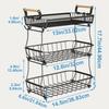 Fruit Basket Vegetable Basket Metal Storage Basket with Hook and Wooden Handle Stackable and Removable Kitchen Storage Rack