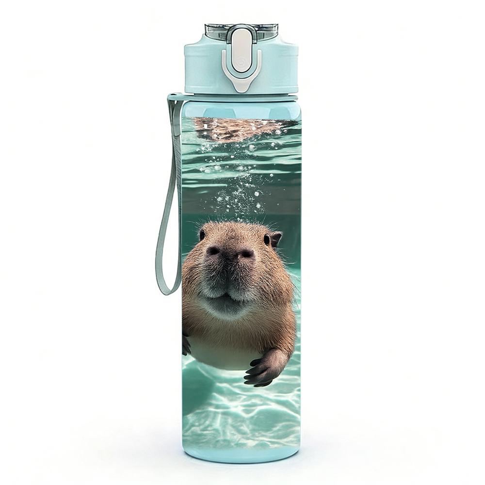 1 Pezzo Figura Capibara Selvatico che Nuota 750ml Colore Plastica Borraccia Anti-perdita Tappo a Beccuccio Ribaltabile Per Sport Ufficio Uso Domestico