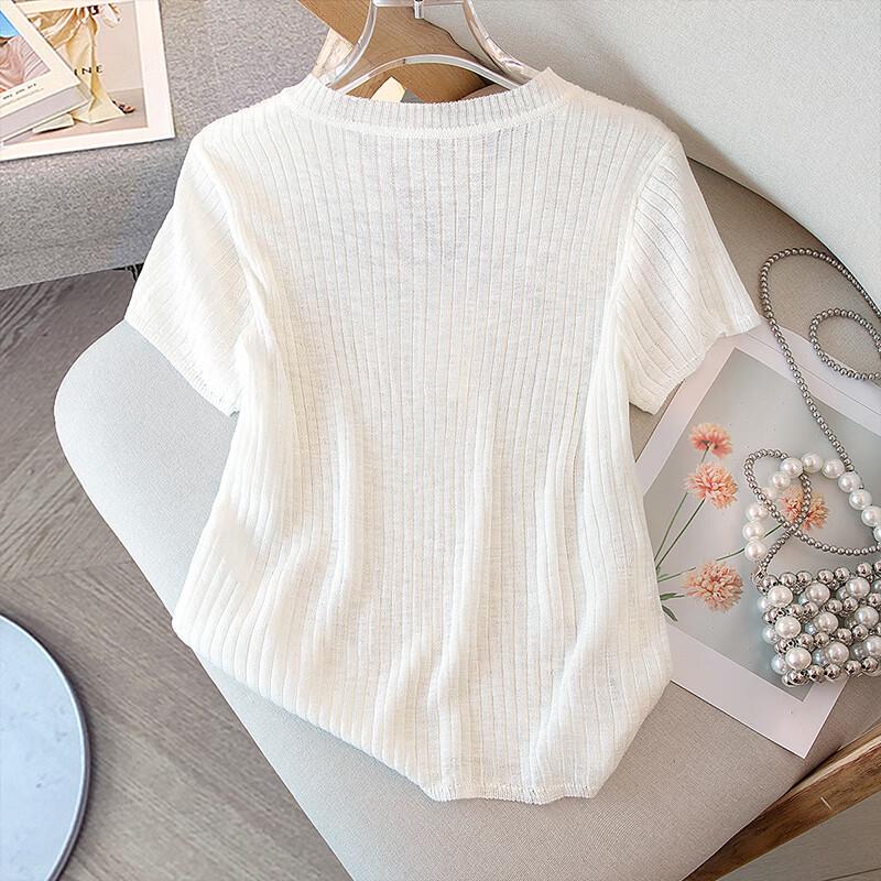 Women's Single-Breasted Knit Short-Sleeve Top