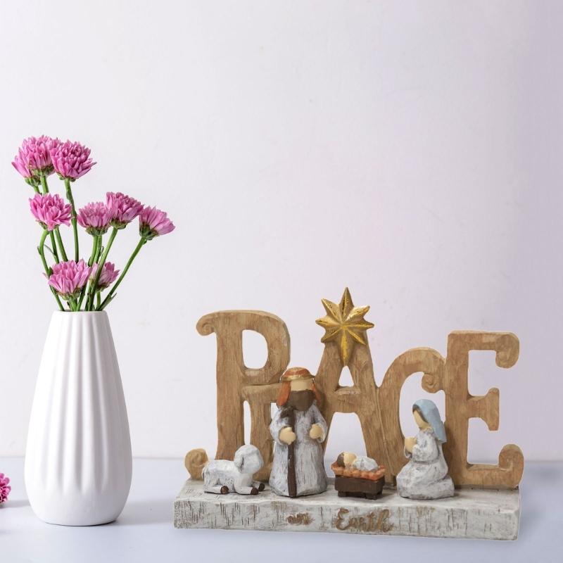 Peace Christ Nativity Resin Statue Scene Set Catholic Jesus Manger Combination for Christmas Holiday Party