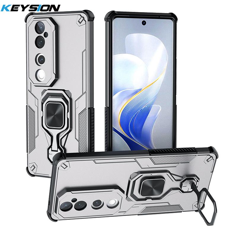 KEYSION Shockproof Armor Case for VIVO V40 Pro 5G Soft Silicone+PC Upright Metal Ring Stand Phone Cover for VIVO V40 5G V40 Pro