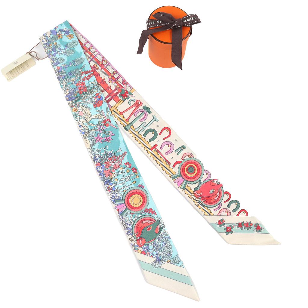 Pristine HERMES scarf Twilly Pony Pit Stop silk Women Used