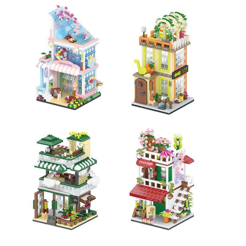 Creative Flower House Construction Blocks Dessert Shop Street View Model Blocks Toys Micro Blocks Toys For Young Boys Girls Present Kids Toys