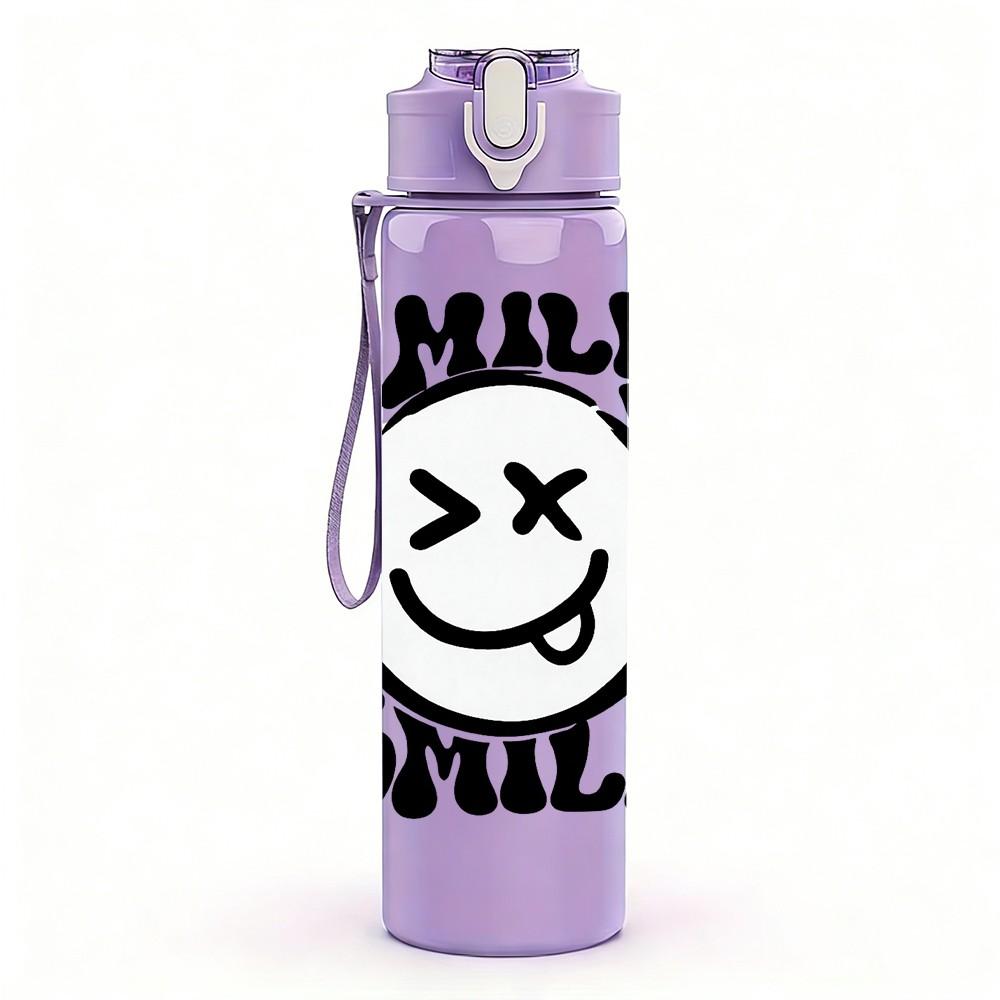 1PC Smile X Eyes Graffiti Face Print 750ml Color Plastic Sports Water Bottle Leakproof Flip Straw Lid Suitable for Sports Office Home Use