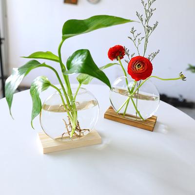 1PC Nordic Transparent Round Glass Vase Hydroponic Plant Terrarium Container Flower Pots Micro Fish Tanks Landscape Home Decor