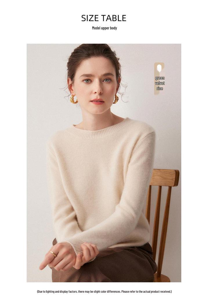 Women's 100% Cashmere Round Neck Sweater - Autumn/Winter Loose Knit Pullover
