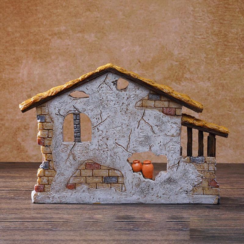Weihnachtsstall Haus Schuppen Statue Krippe Schuppenszene Skulptur Ornament Harzfigur Religiöses Geschenk Dekoration Schreibtischdeko