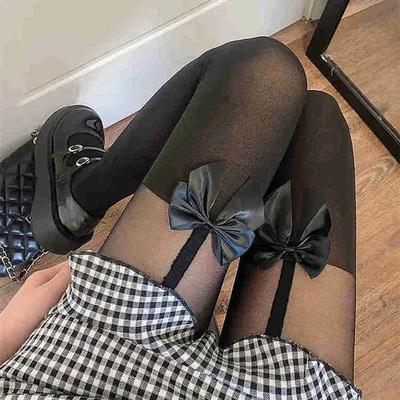 Sweet Girls Thigh High Stocking Pantyhose Jk Japanese Style Women Tights Lolita Kawaii Bowknot Patchwork Sheer Black Tight Women