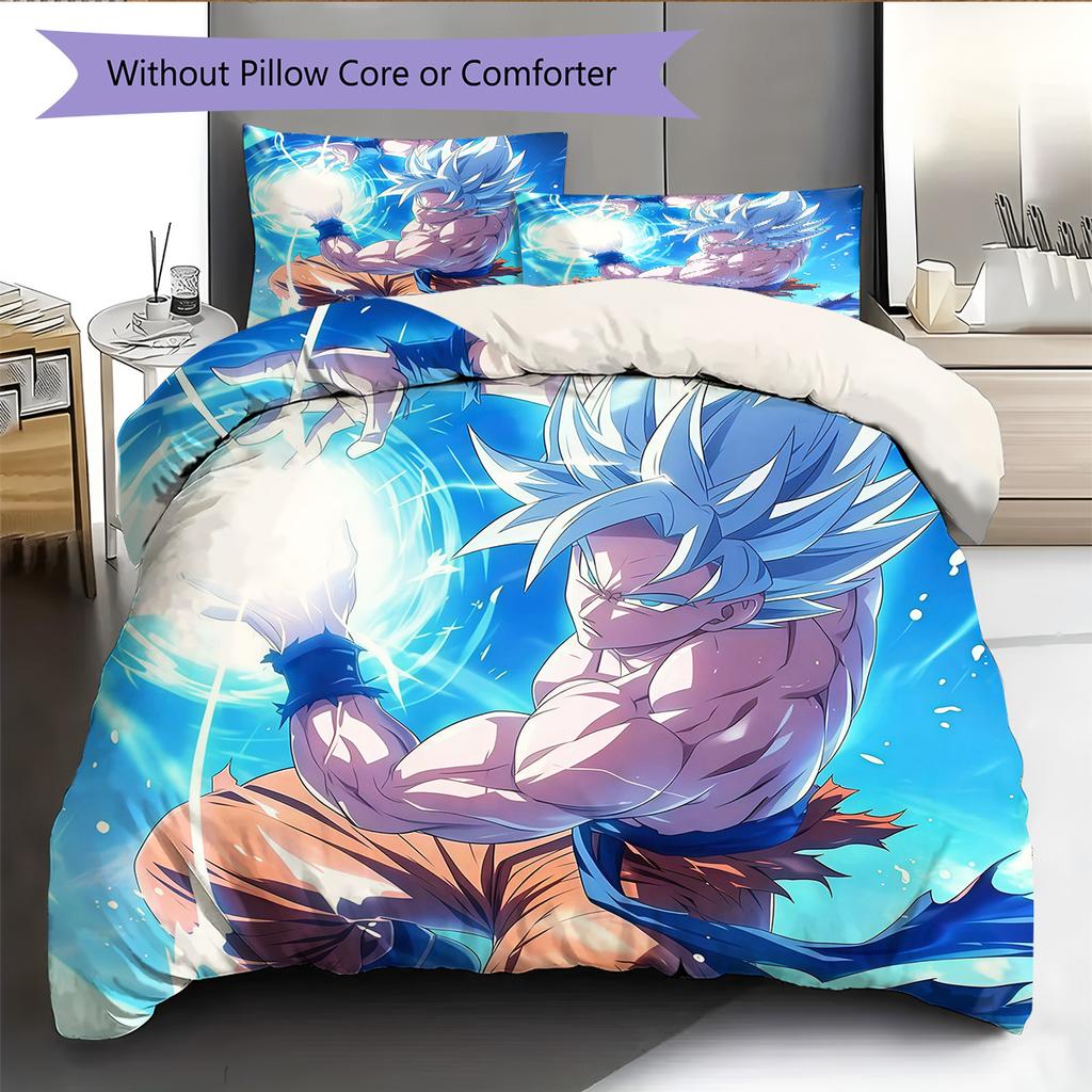 Son Goku Muster Bettwäsche Bettdecke Set Heimdekoration Geschenk (1 Bettbezug + 2 Kissenbezüge (ohne Füllung)).xwn