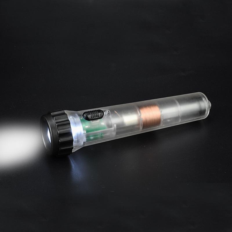 Shake-Powered Faraday Electromagnetic Physics Teaching Aid Transparent Self-Powered Kids Stem Emergency Educational Flashlight