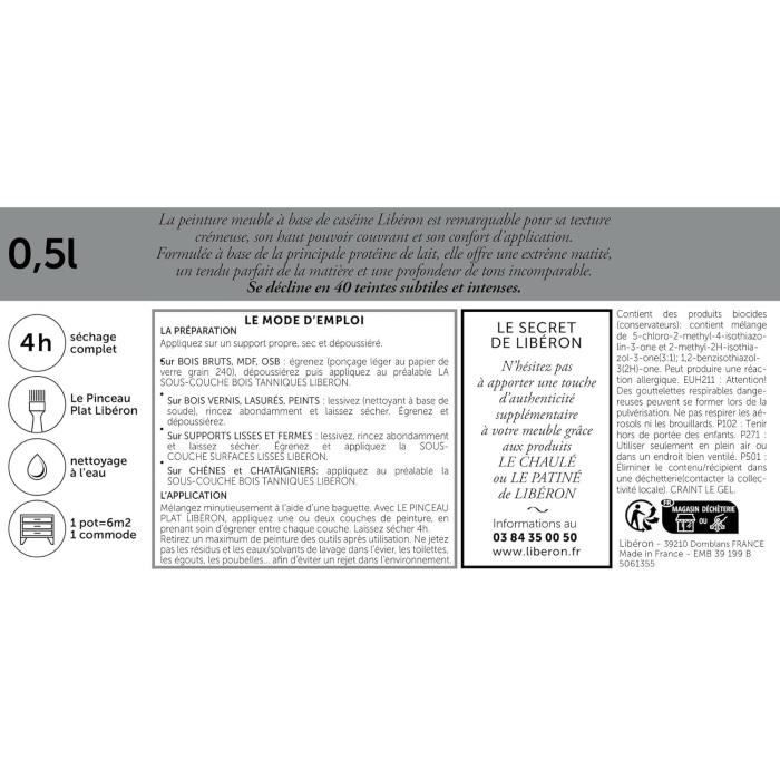 Libéron Peinture Meuble À Base De caséine,Gris Perle 500 ML
