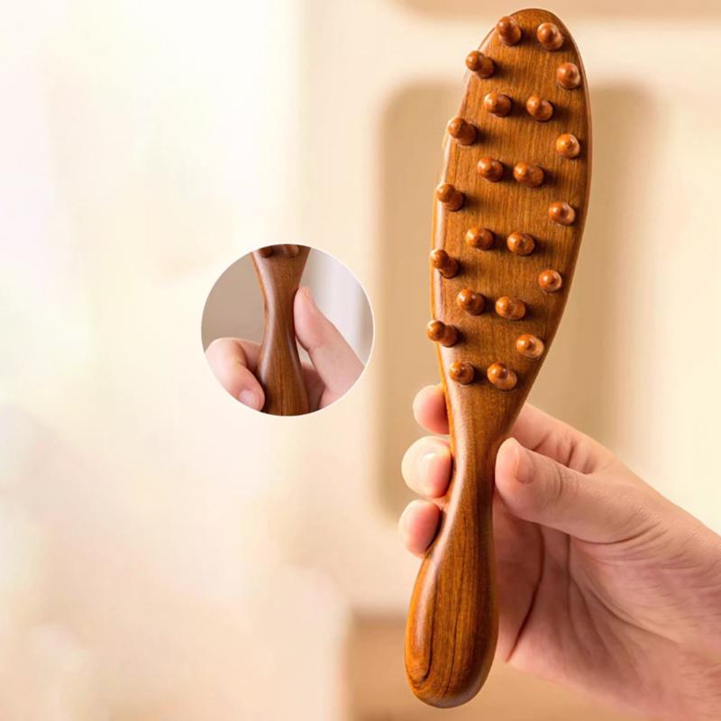 Head Scalp Meridian Comb Natural Sandalwood Long Handle Body Comb Multifunction Insert Teeth Wooden Massage Comb 22 Nails