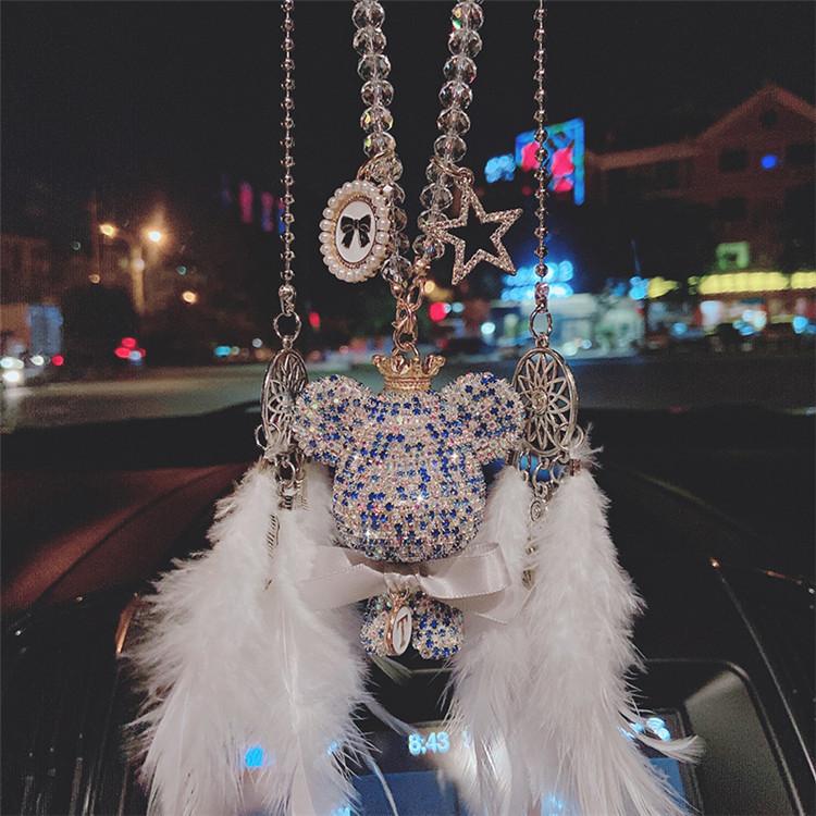 Auto přívěsek peří kreativní diamant-headed velké auto zpětné zrcátko šperky roztomilá dáma