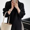 Pull tricoté de couleur unie pour femme, automne hiver, fermeture éclair, fendu, manches longues, col roulé, pull ample