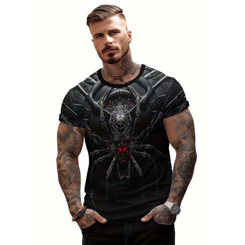 Casual Men's 3D Print Streetwear T-Shirts Spider Design Summer Breathable Round Neck Casual Tee Comfortable Wear Men's Clothing