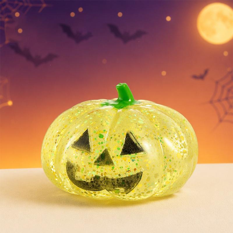 Squeezable Glitter Pumpkin Stress Relief Toy Elastic Safe Fidget Toy for Halloween Themed Party Classroom Prizes Kids Gifts