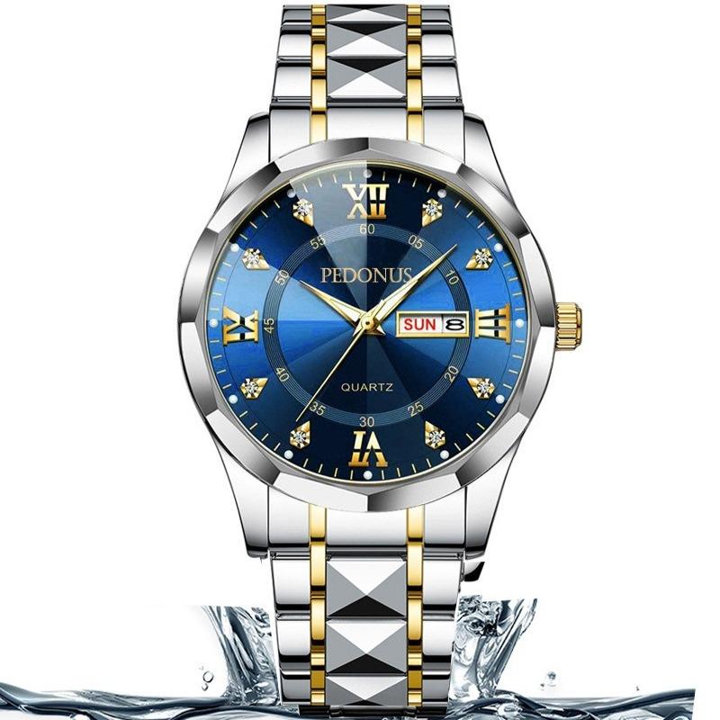 Men's Watch Fashion Casual Luminous Double Calendar Steel Strap Quartz Watch