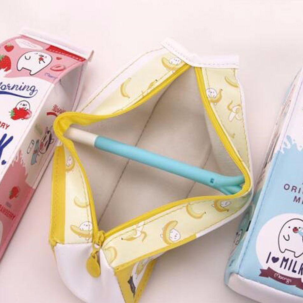 PU Leather Waterproof School Stationery Office Supply Cartoon Morning Milk Pen Bag Pencil Case Pencil Box Fruit Milk Carton