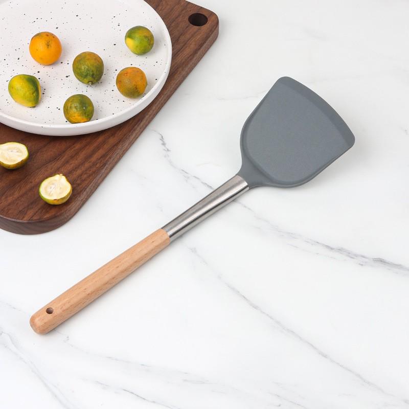 High-Value Silicone Cooking Shovel with Wooden Handle - Non-stick Pan Special, Stainless Steel Kitchen Utensil