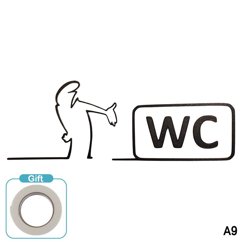 3D Nyomtatott Minimalista Vonalas Faldekoráció Öntapadós WC Jel Vízálló Modern Dísz Fürdőszobába Otthoni Dekoráció