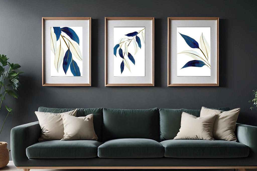 Blue and Cream Leaves Poster Set PLN030
