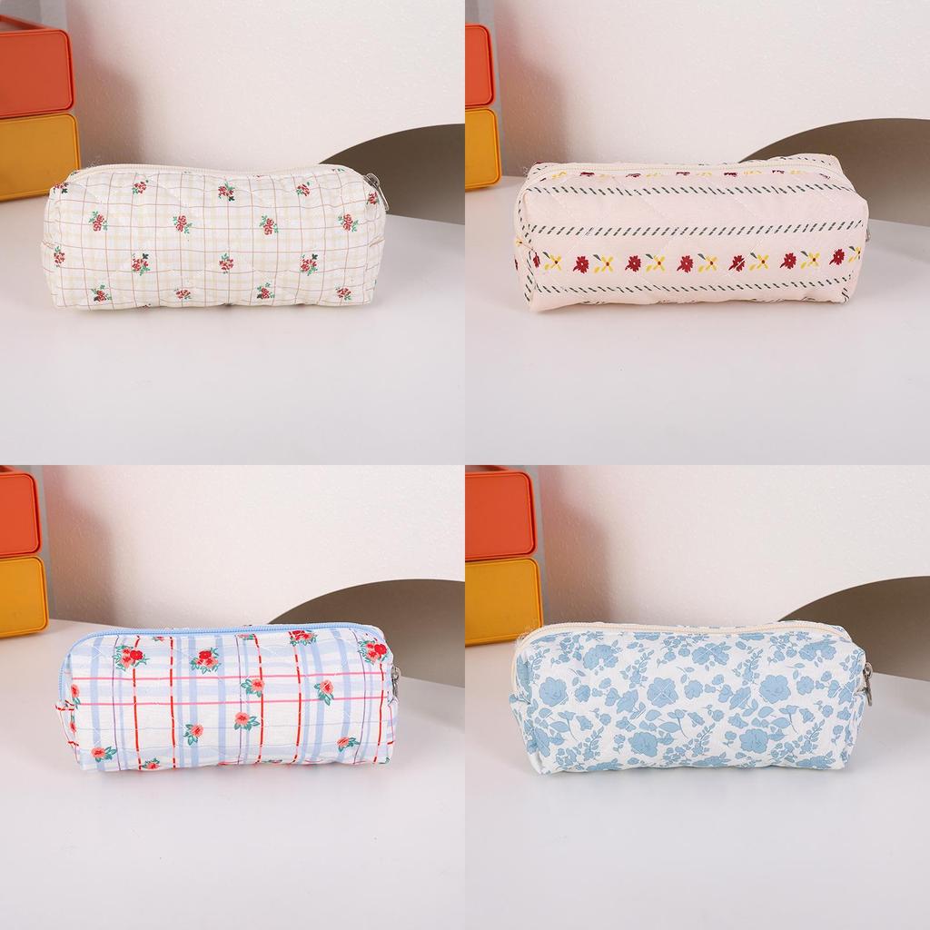 Cute Floral Cotton Makeup Brush Bag With Portable Design For Travel And School