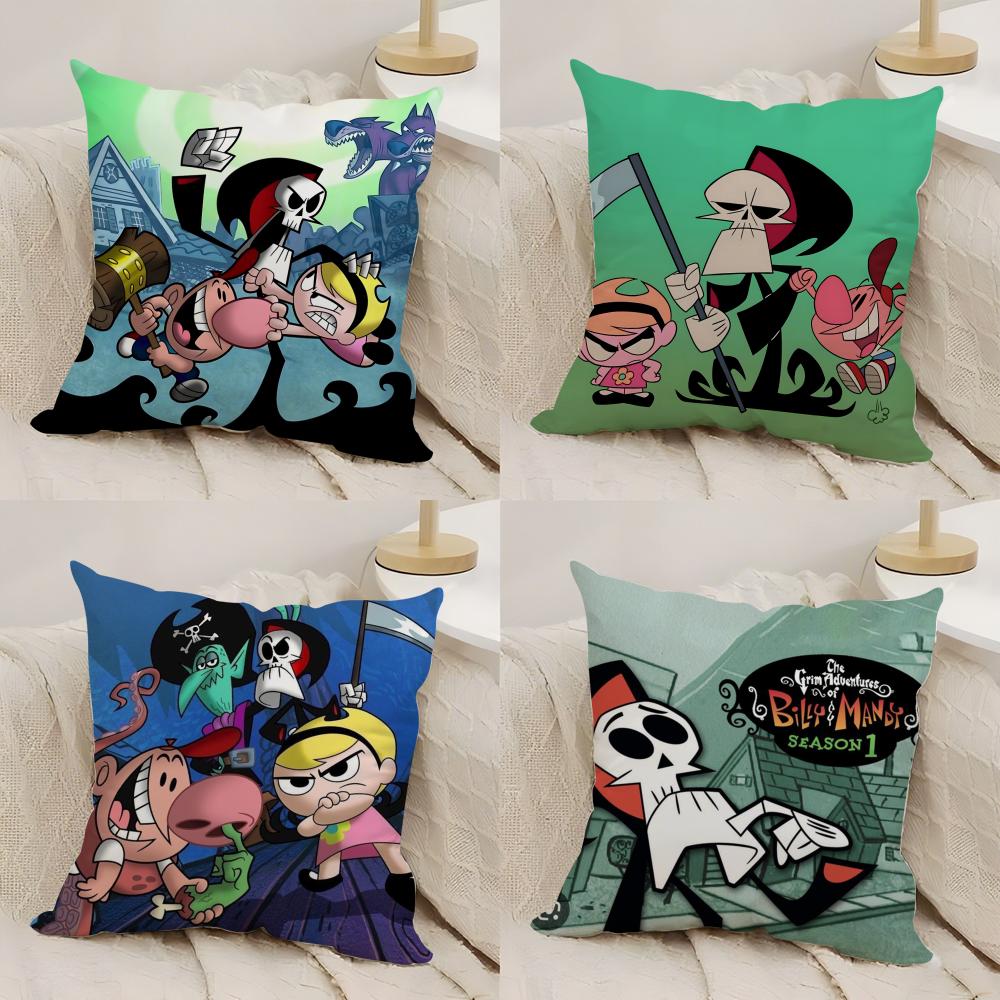 B-Billy & Mandy'sAdventure Cushion Cover Silky Short Plush Double-Sided Printed Pillow Case for Sofa All Seasons Home Decor Gift