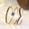 3pcs Vintage Round Stone Black Zircon Ring Sets For Women Antique Gold Color Engagement Bands Wedding Jewelry Set Versatile Gift