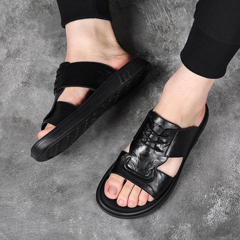 Slippers men's summer wear soft surface one-word drag men's outdoor non-slip wear-resistant sports beach sandals 605-W