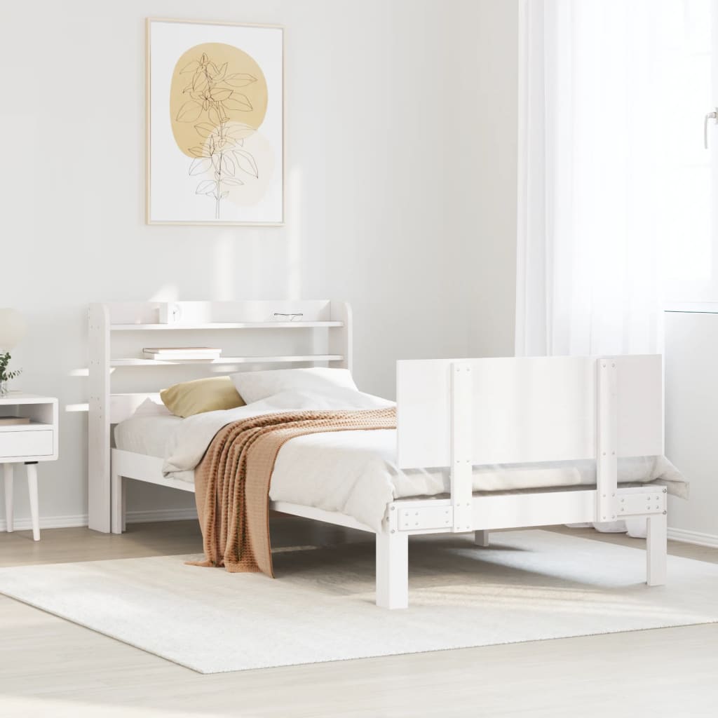 Bed Frame with Headboard Without Mattress White 90x200 Cm