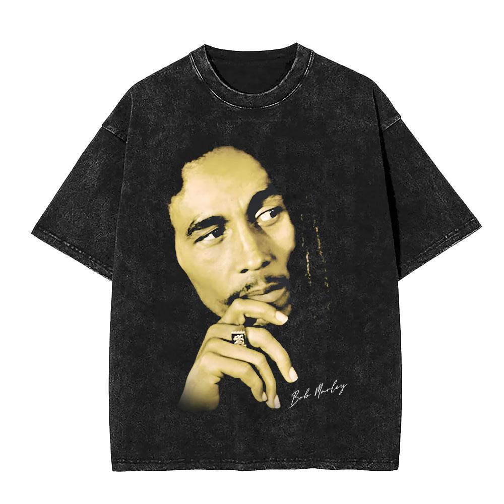 Bob Marley Legend Portrait Face Washed T Shirt Reggae Music Men Women Vintage Hip Hop Tshirt Cotton Casual Short Sleeve Tshirts