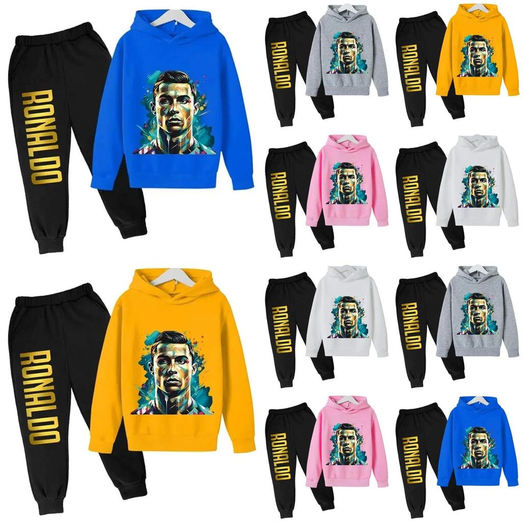 Ronaldo Cr7 Print Childrens Hoodie And Pants Set For Winter Kids Casual Wear