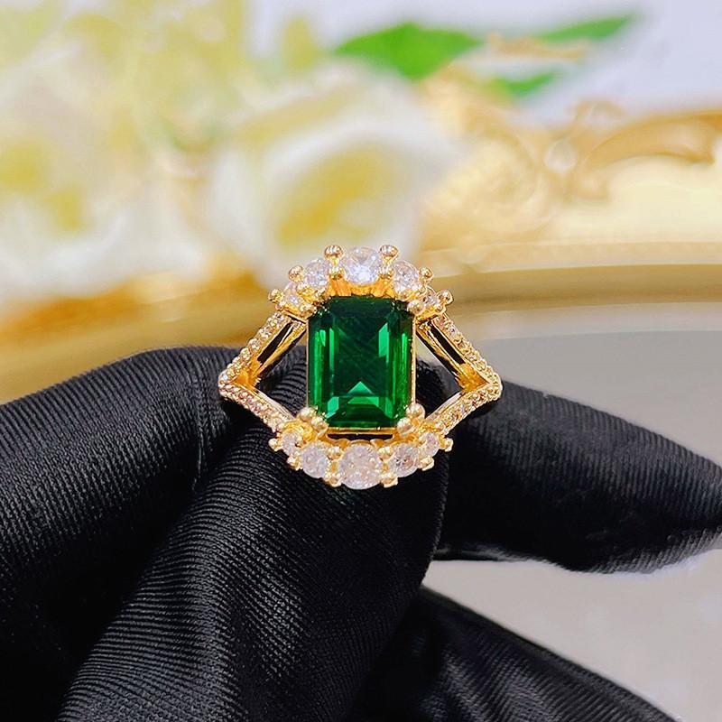 KupferQuadrat Grüne Zirkonia Ringe für Damen Hochzeit Jahrestag Party Modeaccessoires