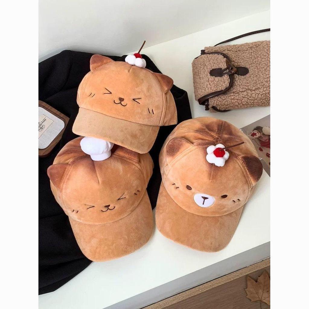 Boné de Baseball Fofo de Urso com Bordado de Orelhas 3D para um Rosto Mais Magro