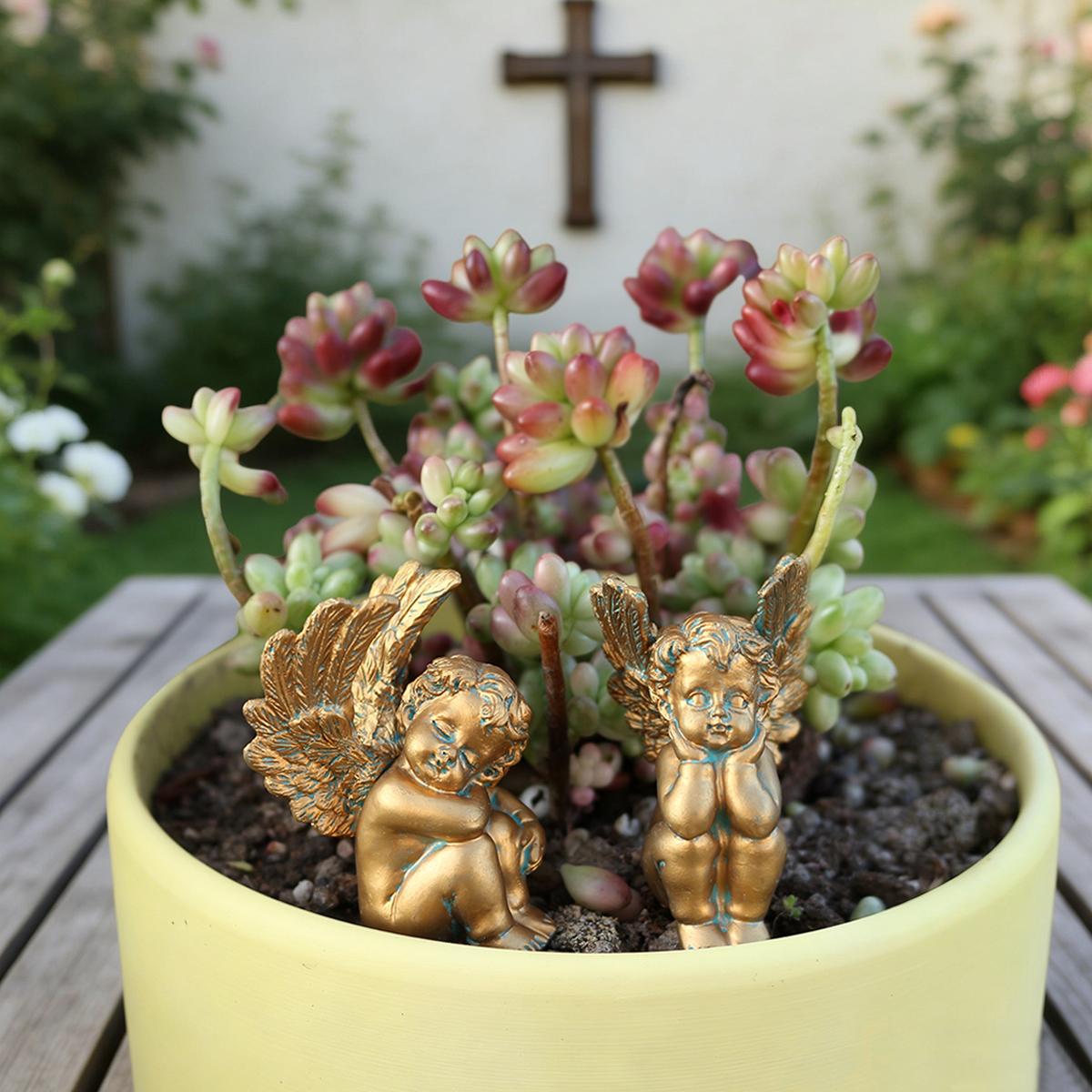 

2 Golden Thinking Angels, Creative Garden Decoration Plugin, Bonsai Statue зелёный