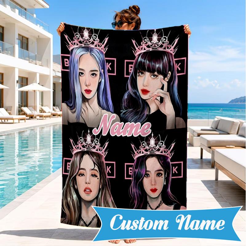 Custom Name Kpop Group Fashion Beach Towel Microfiber Beach Towel, Lightweight and Quick-Dry, for Summer Travel, Swimming Pool Gift