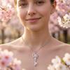 Cherry Blossom Key Necklace Pendant Pink Enamel Alloy Choker Romantic Jewelry Gift for Women Girlfriend Mom