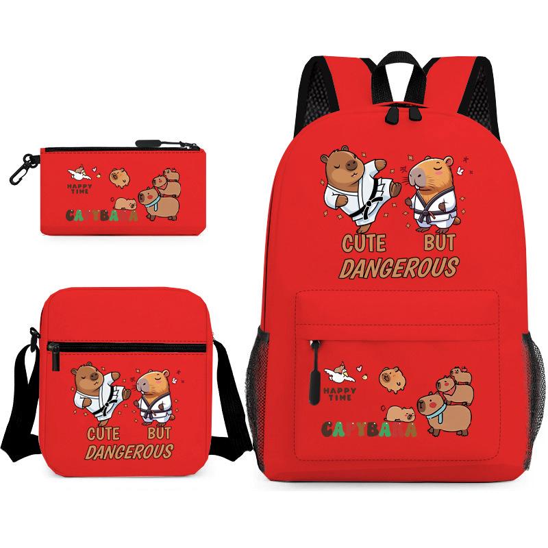 New Kapibara Student School Bag Fashion Popular Backpack Shoulder Bag Pencil Bag Three-piece Set