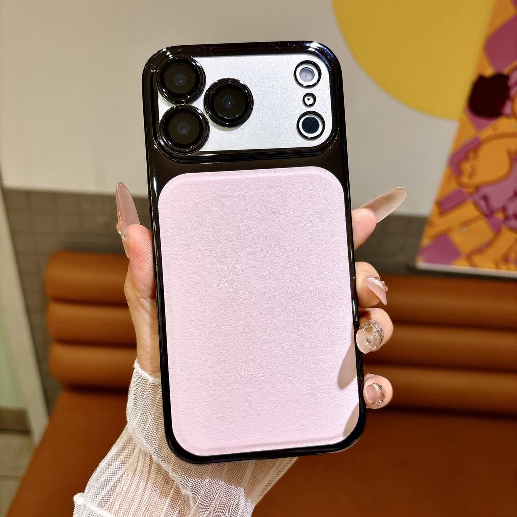  Plating Bumper Lychee PU Leather Phone Case For iPhone 17Air 16 15 Pro Max 17pro Shockproof Lens Protect Hard Cover Funda