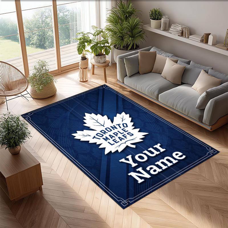 Toronto Maple Leafs Crystal Velvet Rug, Custom Name Text Personalized Non‑Slip Floor Mat for Home Decor Gift