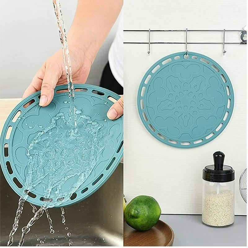 1PCS Nordic Style Round Silicone Trivet, High Temperature Resistant Anti-Scald Pot Mat, Multi-use Table Mat & Coaster