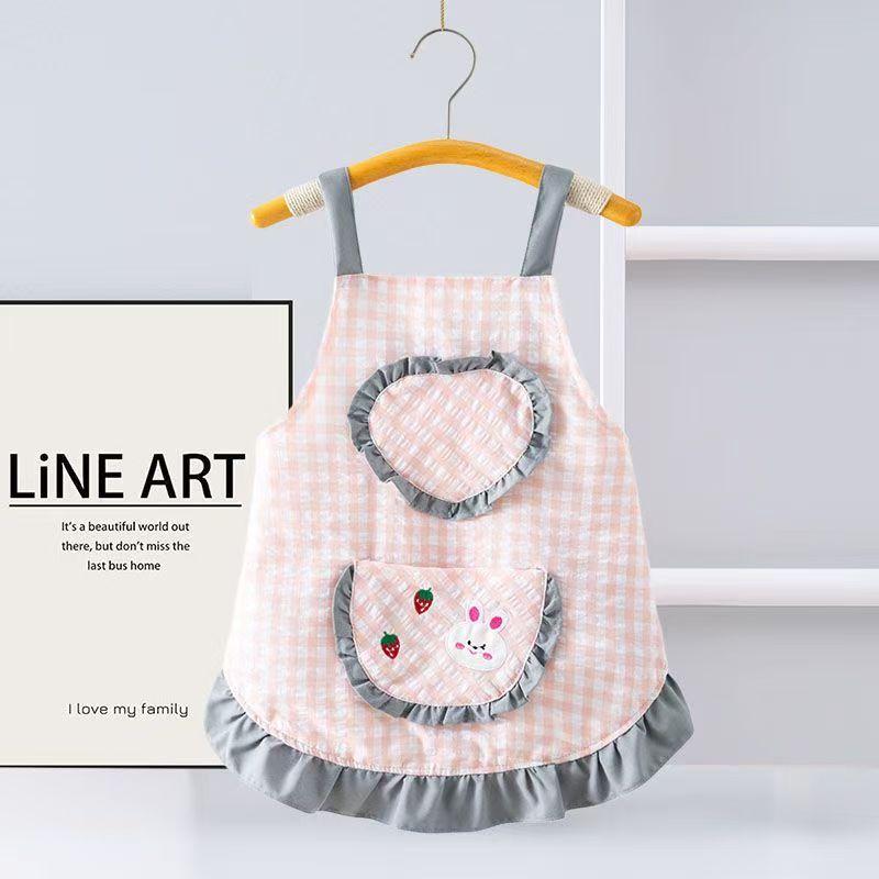 New Medium Large Children's Apron 3 To 6 Years Old Kindergarten Summer Sleeveless Waterproof Dirt-Proof Dressing Baby Eating Bib